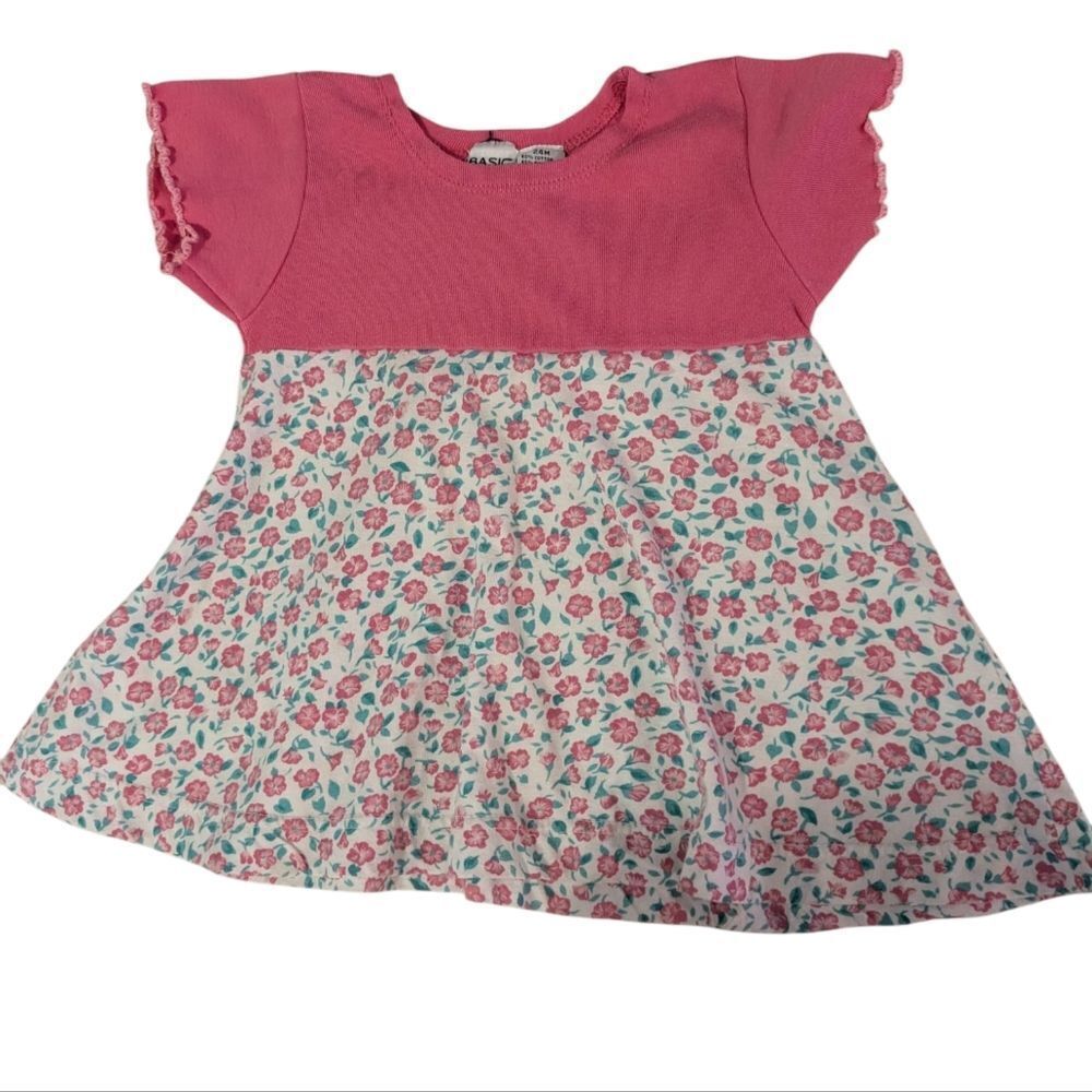 Vintage Infant Girls Basic Edition Pink Floral Print Baby Doll Dress Size 24 Mon